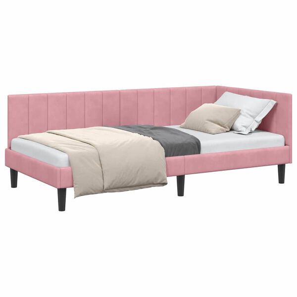 vidaXL Corner Bed Frame with Headboard Pink 90 cm x 200 cm Velvet
