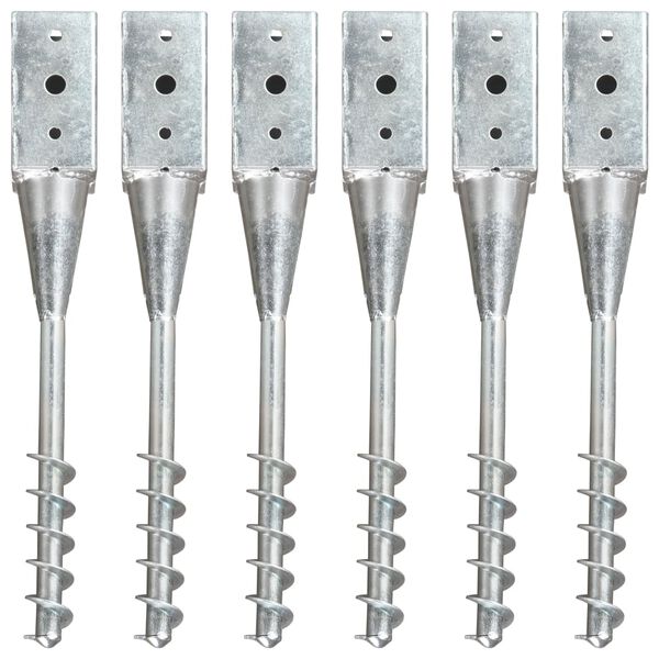vidaXL Ground Spikes 6 pcs Silver 10x10x57 cm Galvanised Steel