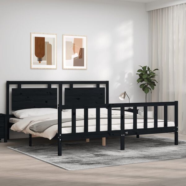 vidaXL Bed Frame without Mattress Black 200x200 cm Solid Wood Pine