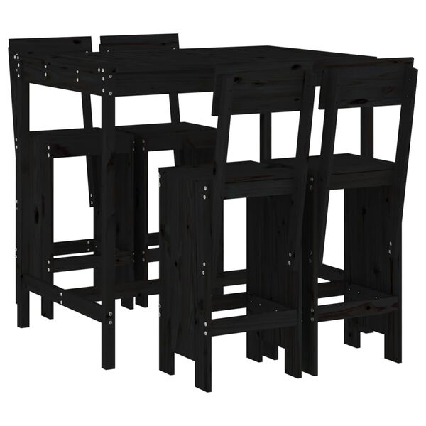vidaXL 5 Piece Garden Bar Set Black Solid Wood Pine