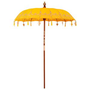 vidaXL Balinese Parasol Yellow (180-190) x 260 cm Cotton and Wood