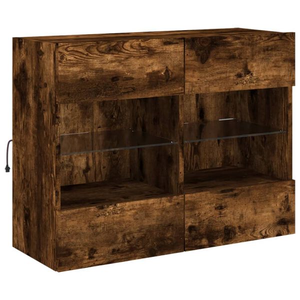 vidaXL TV Wall Cabinet with LED Lights Smoked Oak 78.5x30x60.5 cm