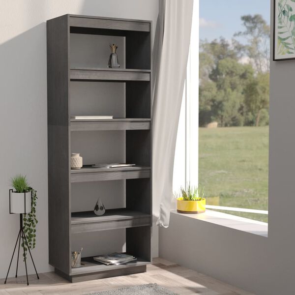 vidaXL Book Cabinet/Room Divider Grey 60x35x167 cm Solid Pinewood
