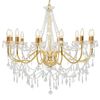 vidaXL Chandelier with Beads Golden 12 x E14 Bulbs
