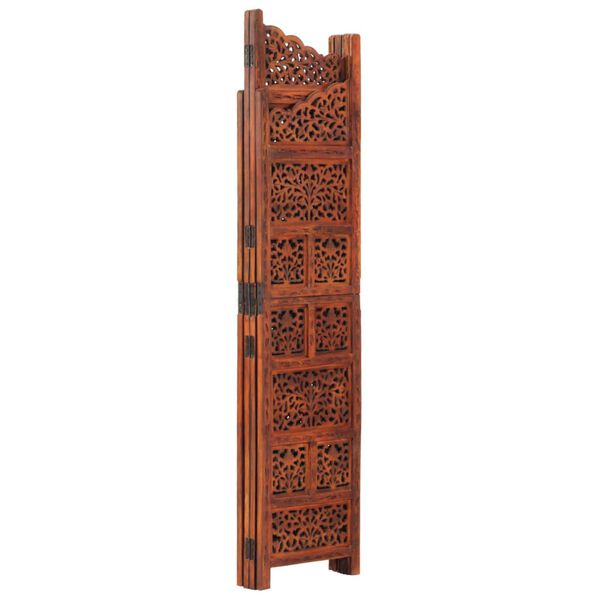 vidaXL Hand carved 4-Panel Room Divider Brown 160x165 cm Solid Mango Wood