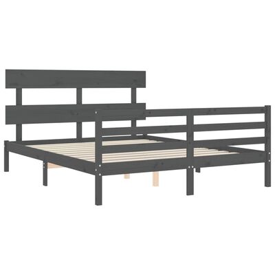 vidaXL Bed Frame with Headboard Grey 160x200 cm Solid Wood