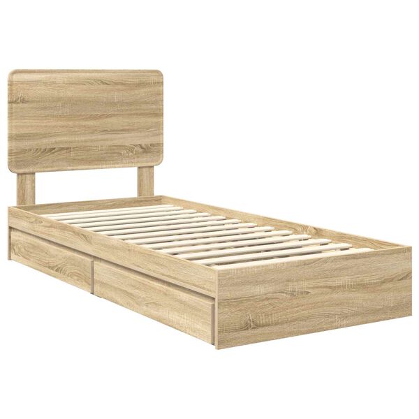 vidaXL Storage Bed with Drawer Sonoma Oak 100 x 200 cm Engineered Wood