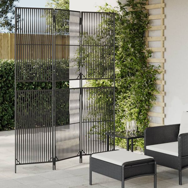 vidaXL Room Divider 3 Panels Black Poly Rattan