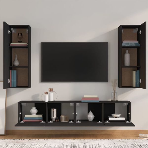vidaXL 4 Piece TV Cabinet Set Black Engineered Wood