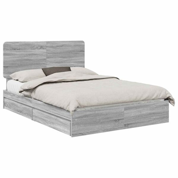 vidaXL Storage Bed Grey Sonoma 140 x 200 cm Engineered Wood