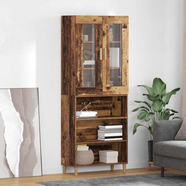 vidaXL Highboard Old Wood 69.5 x 34 x 180 cm Engineered Wood and Glass