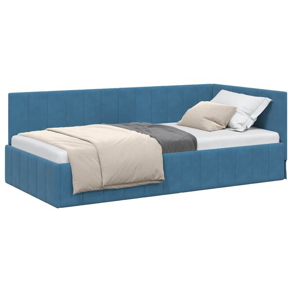 vidaXL Corner Bed Frame with Headboard Blue 90 cm x 190 cm Velvet