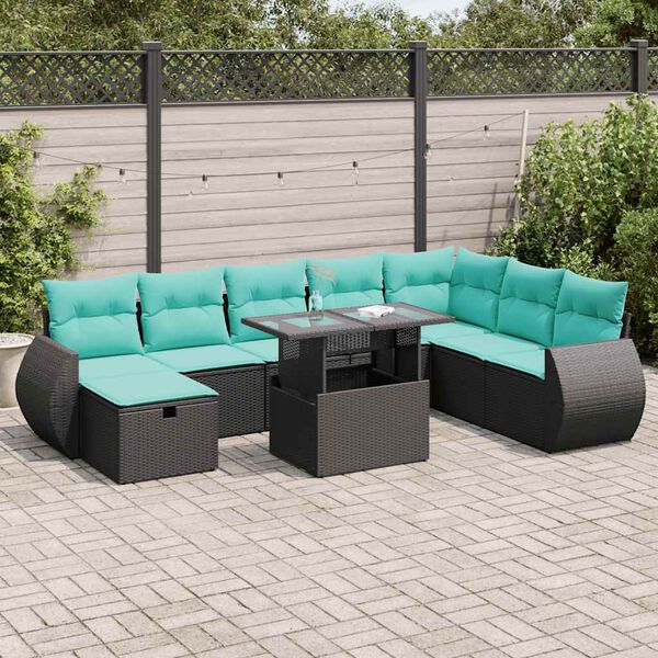 vidaXL 9 Piece Garden Sofa Set with Cushions Grey Poly Rattan Acacia