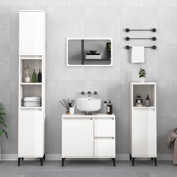 vidaXL 2 Piece Bathroom Furniture Set High Gloss White Engineered Wood