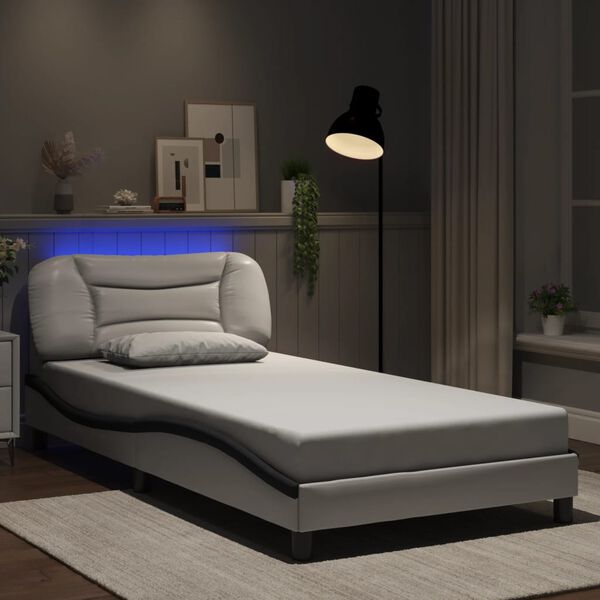 vidaXL Bed Frame with LED without Mattress "Hvar" White and Black 100x200 cm