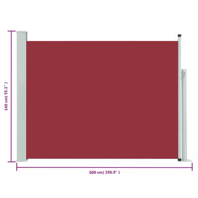 vidaXL Patio Retractable Side Awning 140x500 cm Red
