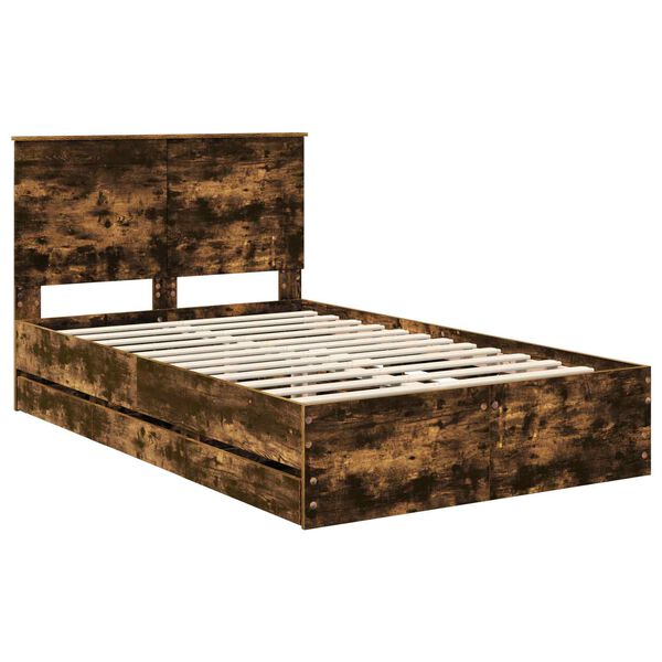 vidaXL Bed Frame with Drawer Smoked Oak 135 x 190 cm Engineer Wood