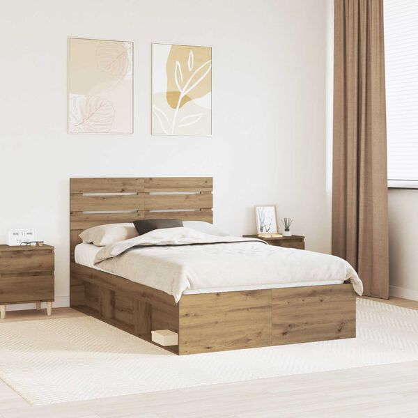 vidaXL Bed Frame Artisian Oak 135 x 190 cm Solid Pine Wood