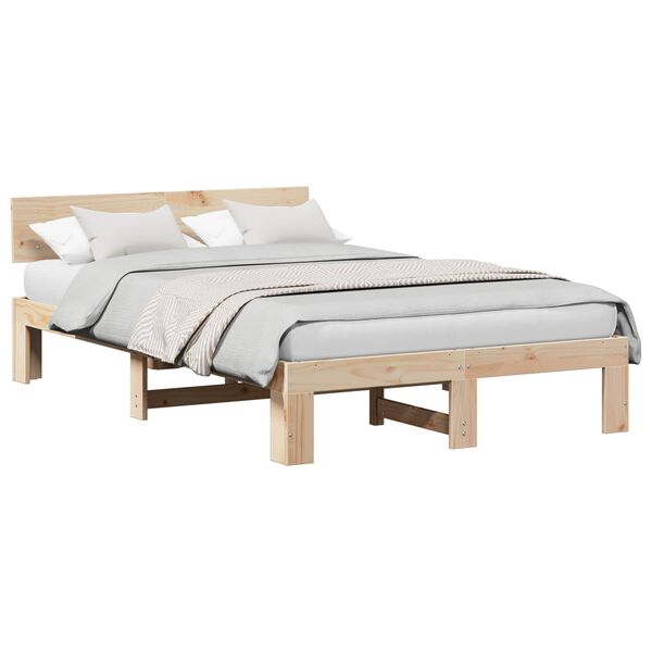 vidaXL Bed Frame with Headboard Natural 120 x 190 cm Solid Pine Wood
