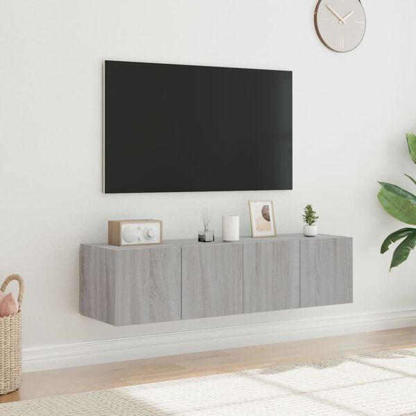 vidaXL TV Wall Cabinets with LED Lights 2 pcs Grey Sonoma 60x35x31 cm