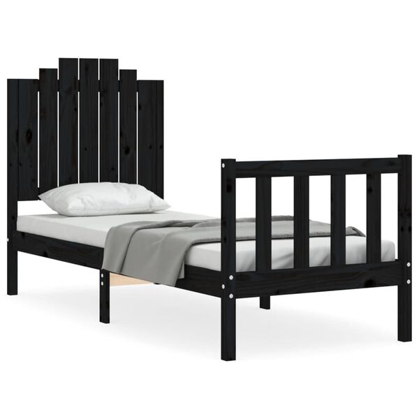 vidaXL Bed Frame without Mattress Black Small Single Solid Wood Pine