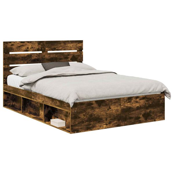 vidaXL Bed Frame Smoked Oak 160 x 200 cm Solid Pine Wood