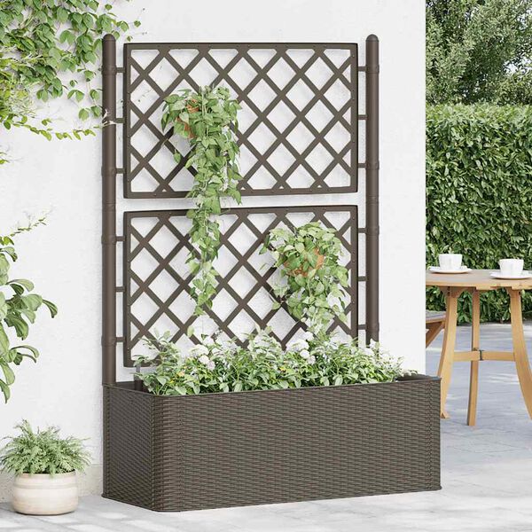 vidaXL Garden Raised Bed with Trellis and Self Watering System Mocha