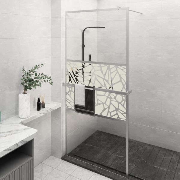 vidaXL Walk-in Shower Wall with Shelf Chrome 100x195 cm ESG Glass&Aluminium