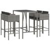 vidaXL 5 Piece Garden Bar Set with Cushions Grey Poly Rattan