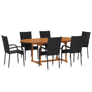 vidaXL 7 Piece Garden Dining Set Poly Rattan Black