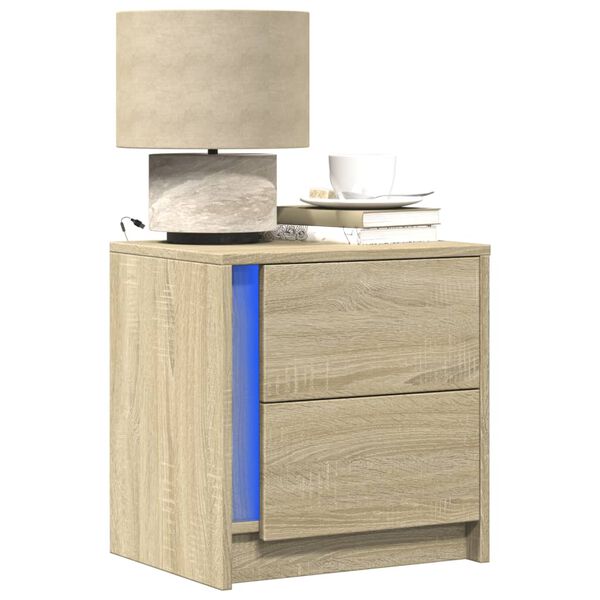 vidaXL Bedside Cabinet with LED Lights Sonoma Oak Engineered Wood