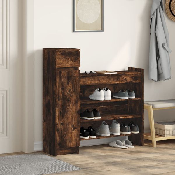 vidaXL Shoe Cabinet Smoked Oak 100.5x28x100 cm Engineered Wood