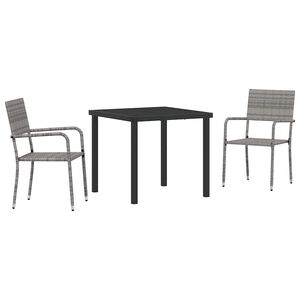 vidaXL Garden Dining Set with Cushion 3 pcs Grey Poly Rattan