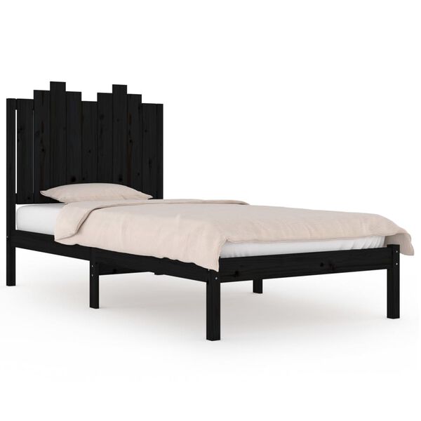 vidaXL Bed Frame without Mattress Black Solid Wood 100x200 cm (810011+818459)