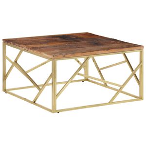 vidaXL Coffee Table Gold Stainless Steel and Solid Sleeper Wood