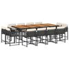 vidaXL 13 Piece Garden Dining Set with Cushions Black Poly Rattan