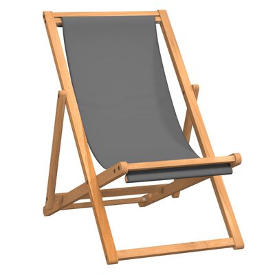 vidaXL Folding Beach Chair Solid Teak Wood Grey