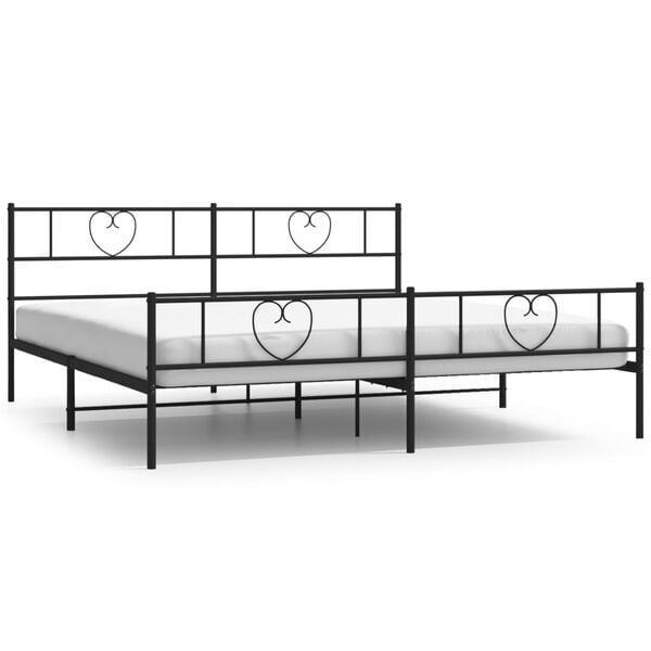 vidaXL Metal Bed Frame without Mattress with Footboard Black 180x200cm
