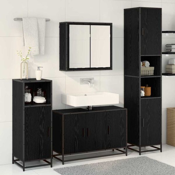 vidaXL Bathroom Furniture Set 3 pcs Black Oak Engineered Wood
