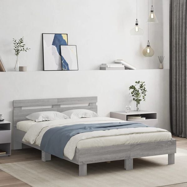 vidaXL Bed Frame with LED without Mattress Grey Sonoma 120x190 cm Small Double