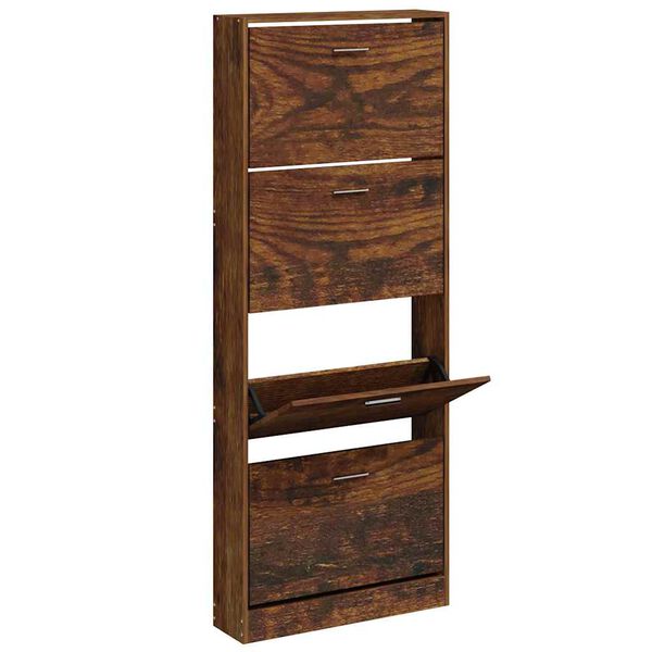 vidaXL Shoe Cabinet Smoked Oak 59x17x150 cm Engineered Wood