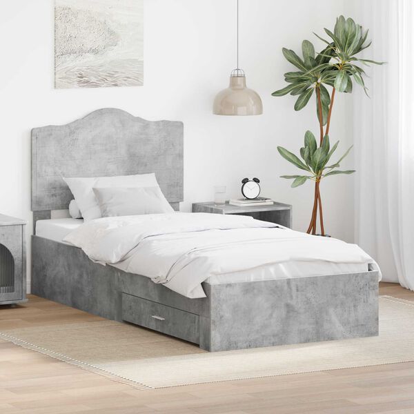 vidaXL Bed Frame with Drawer Concrete Grey 75 x 190 cm Engineered Wood