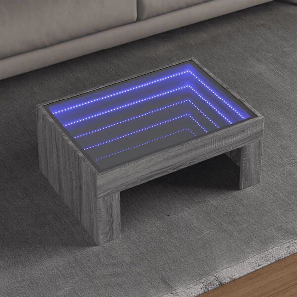 vidaXL Coffee Table with Infinity LED Grey Sonoma 70x50x30 cm