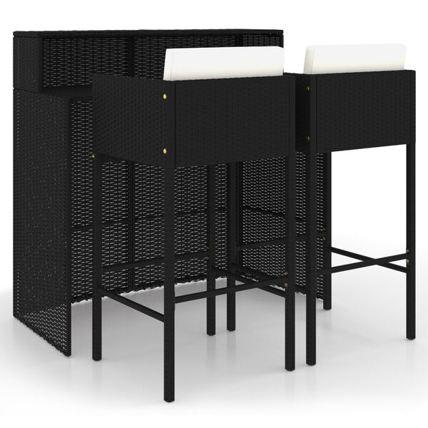 vidaXL 3 Piece Garden Bar Set with Cushions Poly Rattan Black