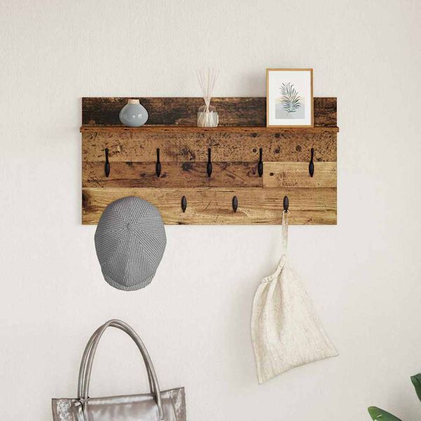 vidaXL Wall-Mounted Coat Rack Old Wood 80 x 40 x 12 cm Engineered wood