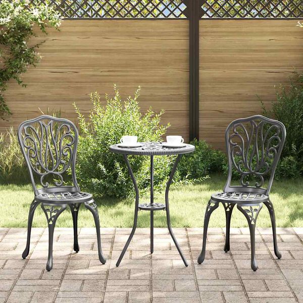 vidaXL Garden Bistro Set 3 pcs Black Aluminium