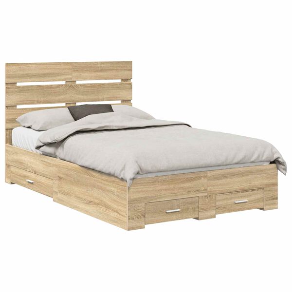vidaXL Bed Frame with Drawer Sonoma Oak 120 x 200 cm Engineered Wood