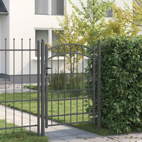 vidaXL Fence Gate with Lock Grey 170 x 100 cm Powder-coated steel