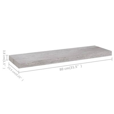 vidaXL Floating Wall Shelves 4 pcs Concrete Grey 80x23.5x3.8 cm MDF