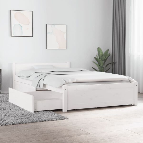 3103484 vidaXL Bed Frame without Mattress with Drawers White 90x200 cm (815030+814985)